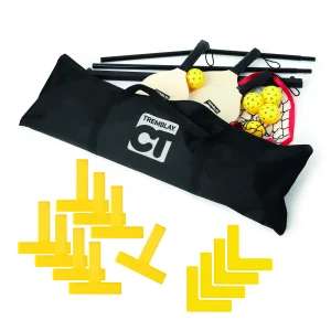 Kit pickleball (net, 4 paddles, 6 balls, 8 marking T, 4 right angle )